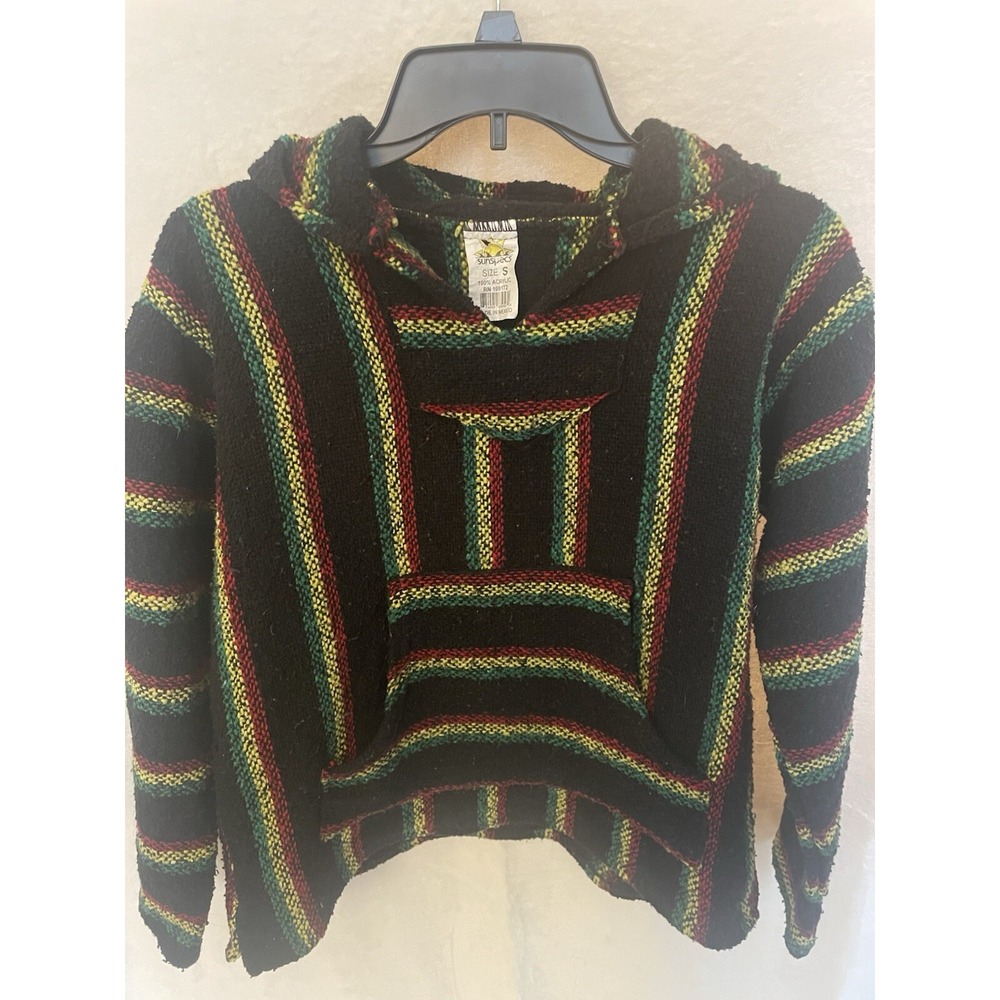 SunSpecs Hoodie Pullover Poncho Baja Rasta‎ Vibe Made in Mexico Vintage Small